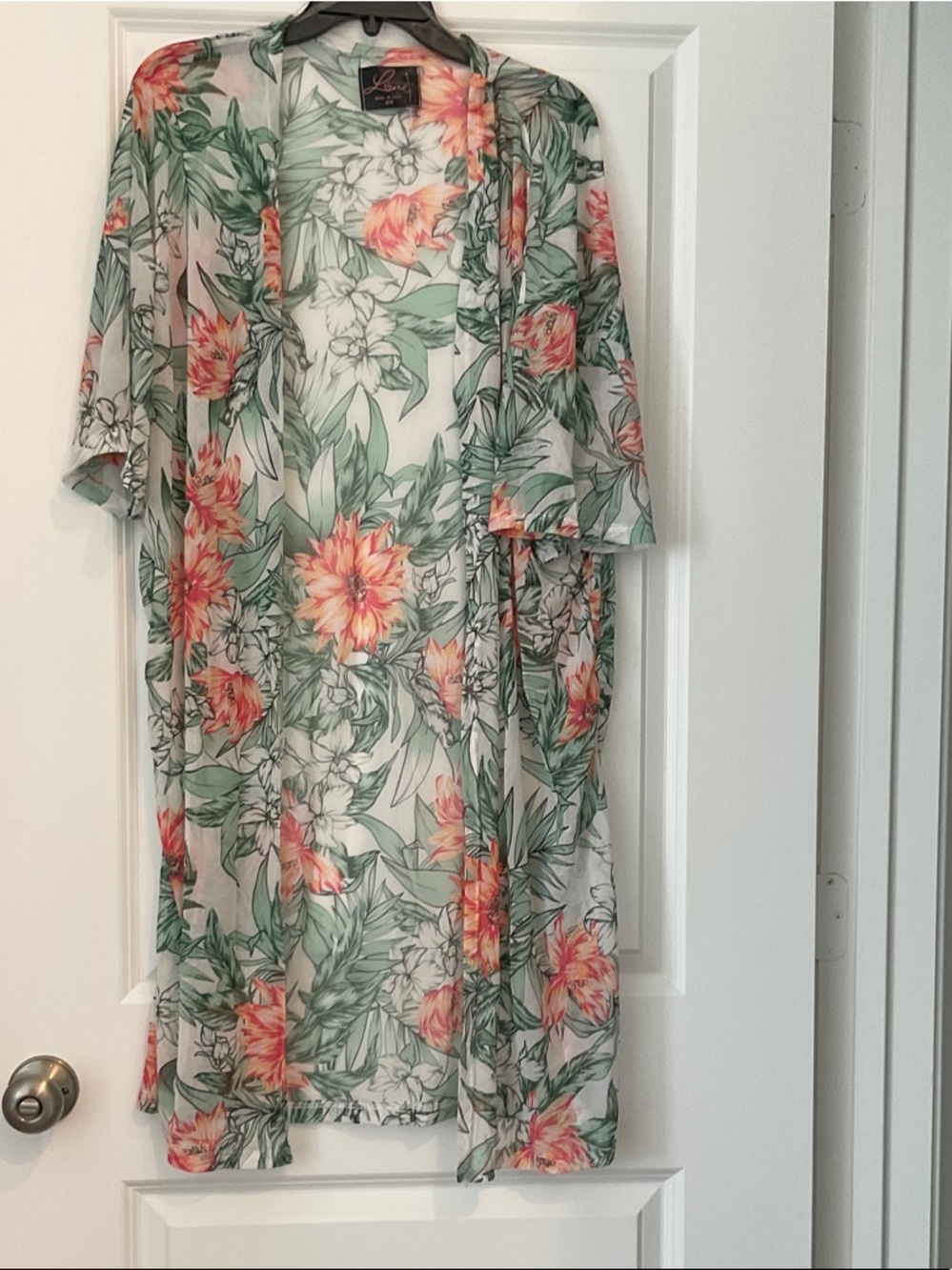 Floral Sheer Kimono - Green & Coral